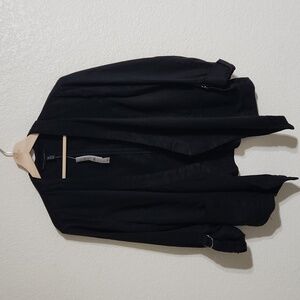 New White House Black Market Drape Front Roll Tab Sleeve Black Blazer Jacket